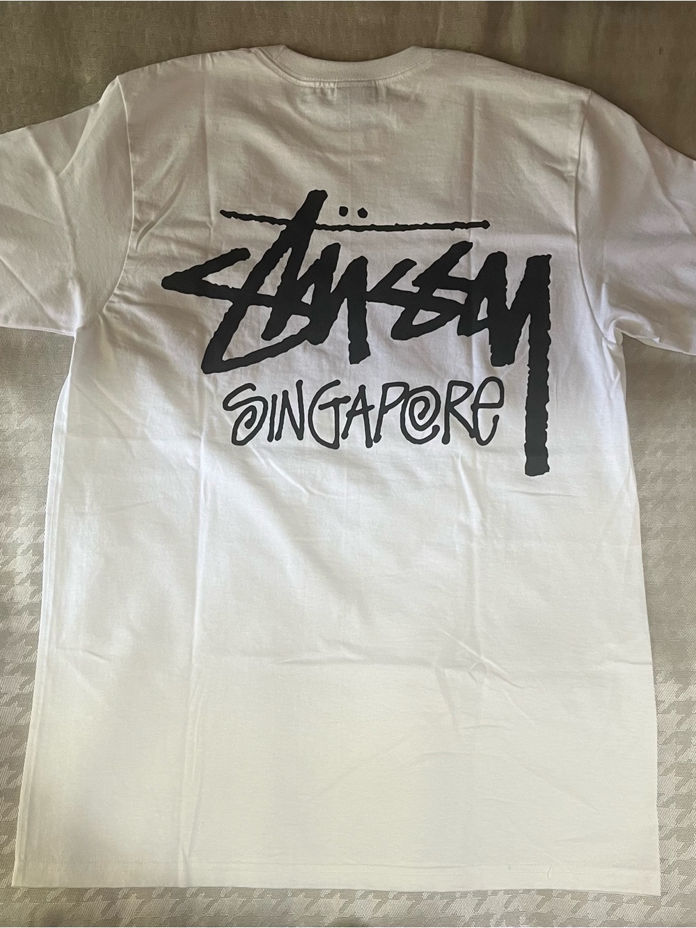 Stussy White Short Sleeve Tee with Black Singapore Logo